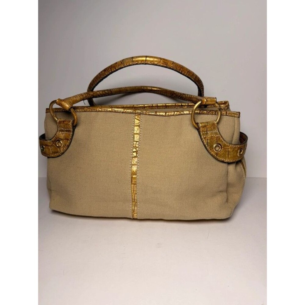 Y2K Metallic Gold Croc Trim Canvas Satchel Bag – Boho Shoulder Handbag